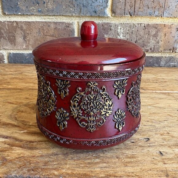 Croscill Imperial Jar Bathroom Decor Red Gold READ - Picture 1 of 13